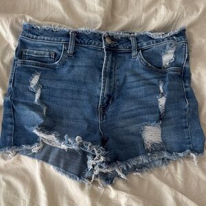 Frayed Hem Blue Jean Shorts